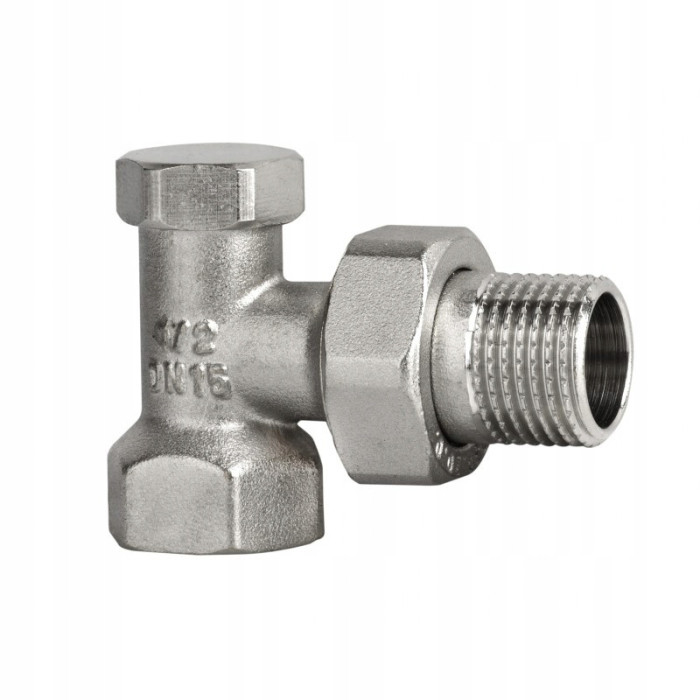 Zawór grzejnikowy powrotny kątowy 1/2 cala niklowany odcinający Diamond