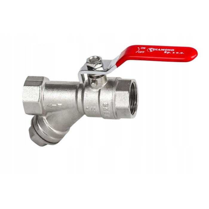 Zawór kurek kulowy 1/2 cala DN15 z filtrem NIKIEL