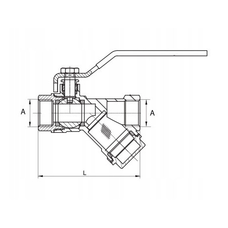 Zawór kurek kulowy 1/2 cala DN15 z filtrem NIKIEL