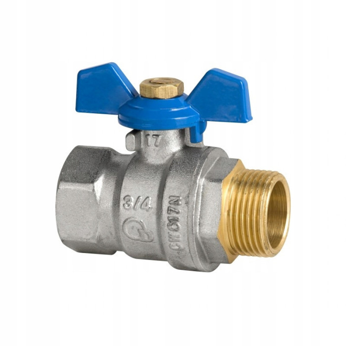 Zawór kurek kulowy 3/4 cala DN20 Hiszpan WZ MOTYL MOCNY NIEBIESKI DIAMOND