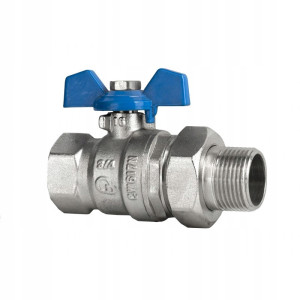 Zawór kurek kulowy 3/4 cala DN20 Hiszpan śrubunek MOCNY NIEBIESKI MOTYLEK