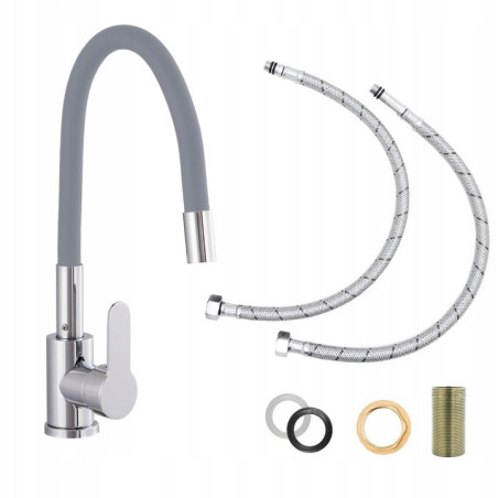 BATERIA ZLEWOZMYWAKOWA KUCHENNA SZARA ELASTYCZNA WYLEWKA 360° FLEX CHROM