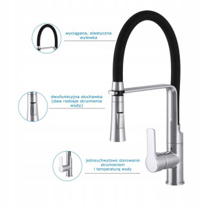 VEGAS CHROM BATERIA KUCHENNA Z WYCIĄGANĄ WYLEWKĄ