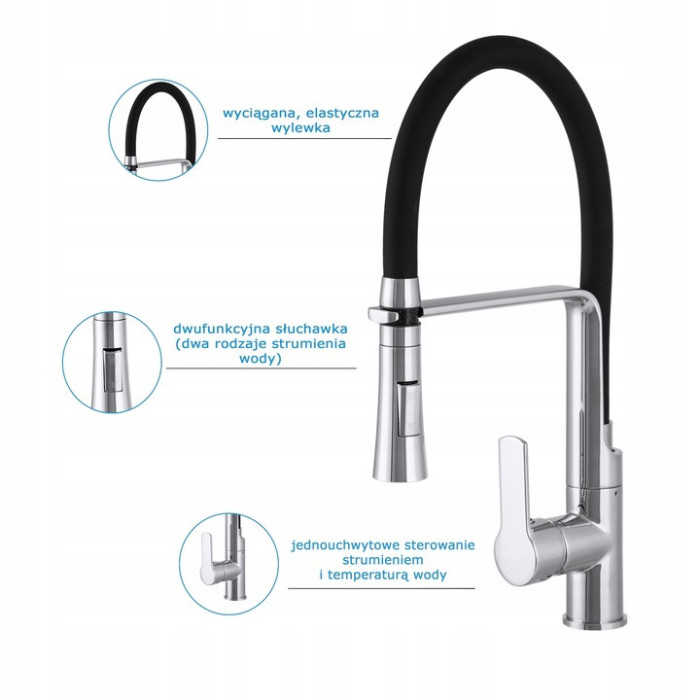 VEGAS CHROM BATERIA KUCHENNA Z WYCIĄGANĄ WYLEWKĄ