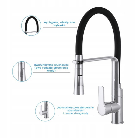 VEGAS CHROM BATERIA KUCHENNA Z WYCIĄGANĄ WYLEWKĄ