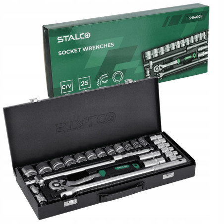 STALCO ZESTAW KLUCZY NASADOWYCH Z GRZECHOTKĄ 1/2” 25 ELEMENTÓW