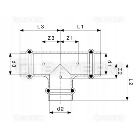 PROFIPRESS TRÓJNIK 22mm x 18mm x 22mm GAZ VIEGA