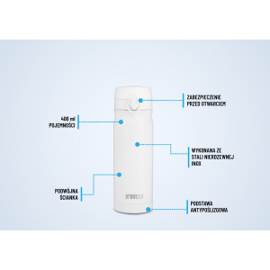 BUTELKA TERMICZNA KUBEK TERMOS BIDON 400ml STAL BIAŁA NOVEEN