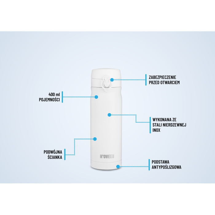 BUTELKA TERMICZNA KUBEK TERMOS BIDON 400ml STAL BIAŁA NOVEEN