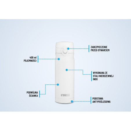 BUTELKA TERMICZNA KUBEK TERMOS BIDON 400ml STAL BIAŁA NOVEEN