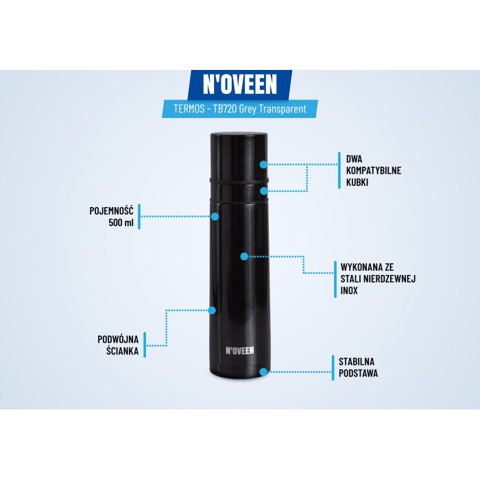 SZCZELNY TERMOS Z DWOMA KUBKAMI BUTELKA TERMICZNA 0,5L SZKOŁY PRACY NOVEEN