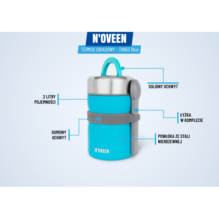 POJEMNIK OBIADOWY TERMOS LUNCH BOX 2,0L Z ŁYŻKĄ NIEBIESKI NOVEEN MANEŻKA