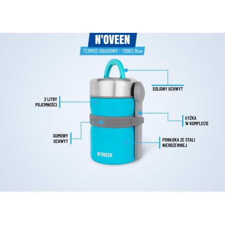 POJEMNIK OBIADOWY TERMOS LUNCH BOX 2,0L Z ŁYŻKĄ NIEBIESKI NOVEEN MANEŻKA