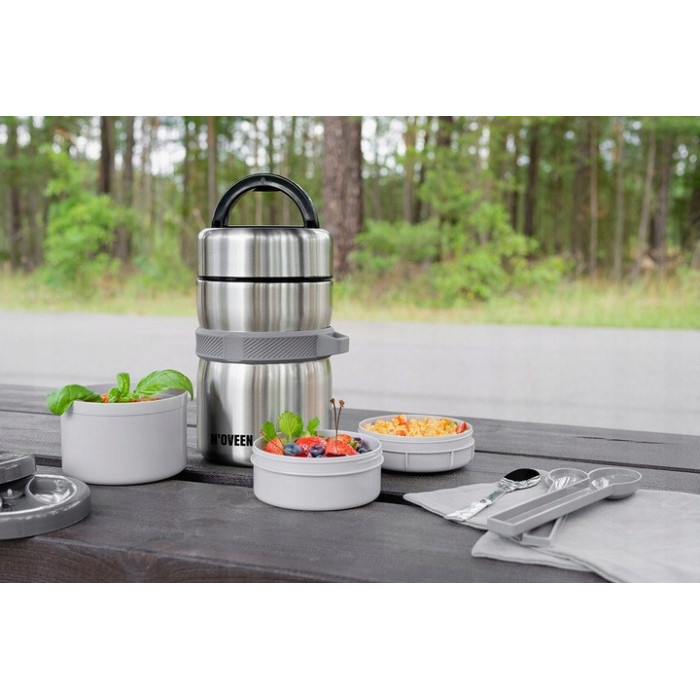 TERMOS OBIADOWY MENAŻKA NA ZUPĘ LUNCH SZCZELNY 2L NOVEEN SREBRNY NOWOCZESNY