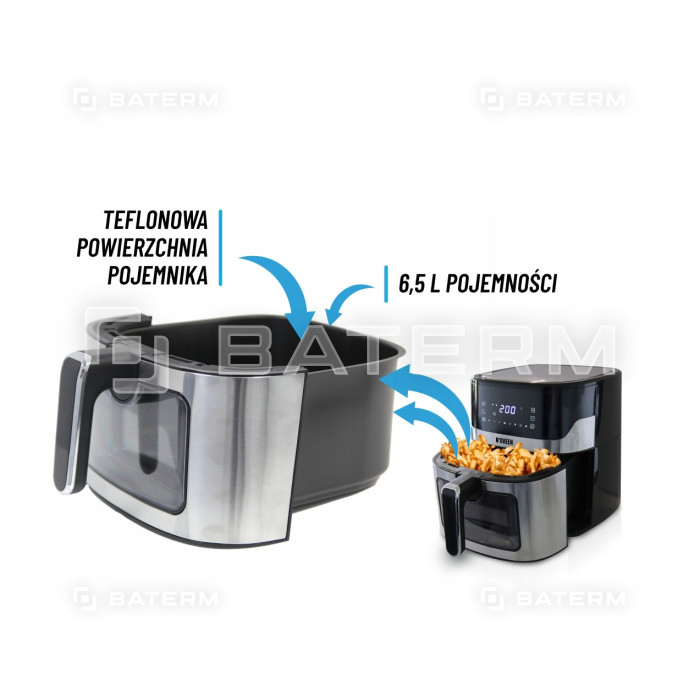 FRYTKOWNICA BEZTŁUSZCZOWA 6,5L 8 PROGRAMÓW INOX LED AIR FRYER FRYTOWNICA