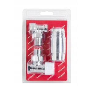 Zestaw termostatyczny grzejnikowy kątowy 1/2” chrom zawór +głowica +powrót
