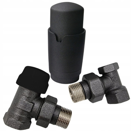 Zestaw termostatyczny grzejnikowy kątowy 1/2” antracyt zawór głowica powrót