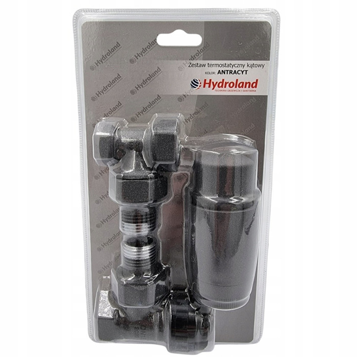 Zestaw termostatyczny grzejnikowy kątowy 1/2” antracyt zawór głowica powrót
