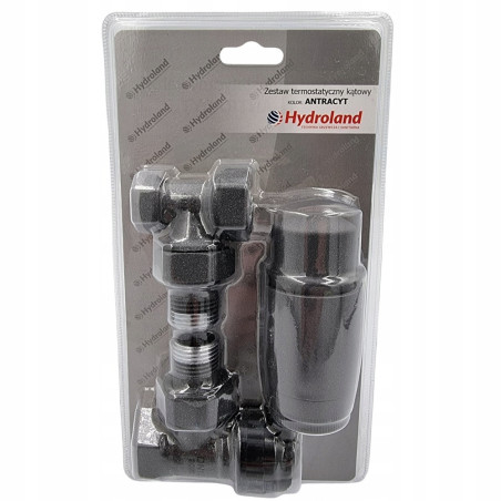 Zestaw termostatyczny grzejnikowy kątowy 1/2” antracyt zawór głowica powrót