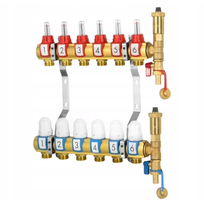 ROZDZIELACZ OGRZEWANIA PODŁOGOWEGO PODŁOGÓWKI 6 OBWODÓW SEKCJI MOSIĘŻNY