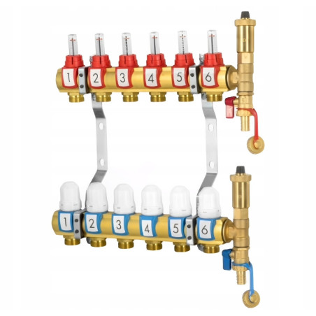 ROZDZIELACZ OGRZEWANIA PODŁOGOWEGO PODŁOGÓWKI 6 OBWODÓW SEKCJI MOSIĘŻNY