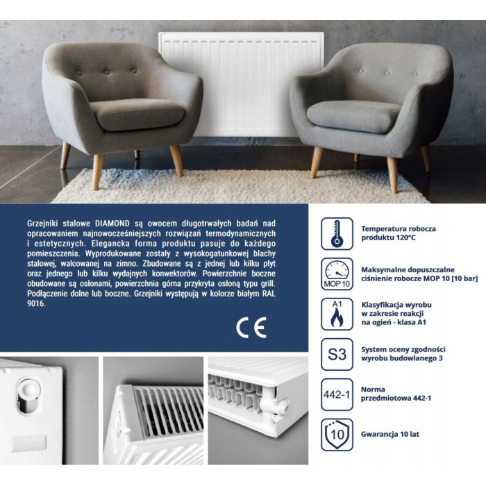 Grzejnik Panelowy Design D-22 550x0900 BOCZNY DEKORACYJNY DIAMOND