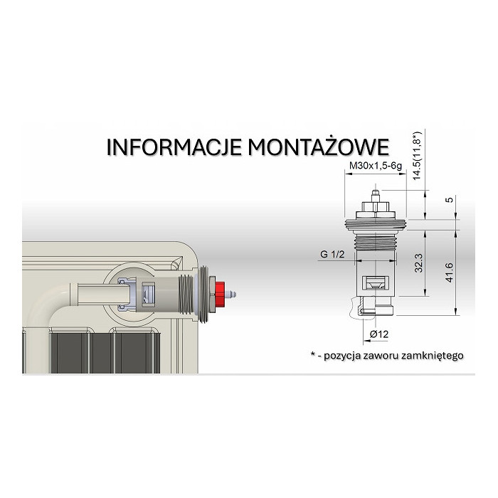WKŁADKA ZAWOROWA TERMOSTATYCZNA DO GRZEJNIKA STALOWEGO TYPU V M30X1,5