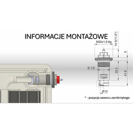 WKŁADKA ZAWOROWA TERMOSTATYCZNA DO GRZEJNIKA STALOWEGO TYPU V M30X1,5