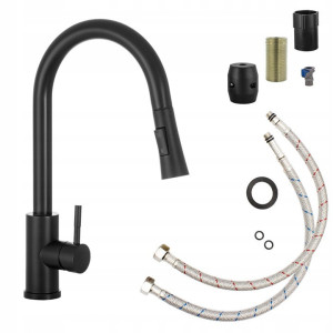 BATERIA KUCHENNA CZARNA ZLEWOZMYWAKOWA Z WYCIĄGANA WYLEWKA KRAN SLIM