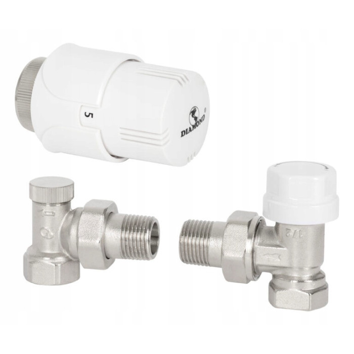 Zestaw termostatyczny do grzejnika kątowy 1/2 cala biała głowica