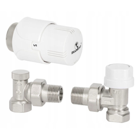 Zestaw termostatyczny do grzejnika kątowy 1/2 cala biała głowica