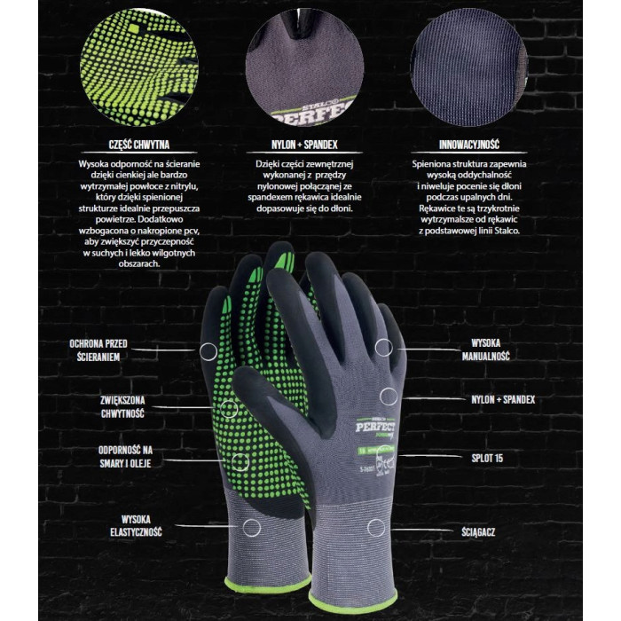 Rękawice Ochronne Rękawice Robocze 9 STALCO Nylonowe S-NITRILE FLEX ROZ. L