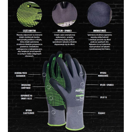 Rękawice Ochronne Rękawice Robocze 9 STALCO Nylonowe S-NITRILE FLEX ROZ. L
