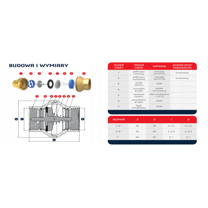 CALIDO ZAWÓR ZWROTNY 1" WW GRZYBEK TWORZYWO