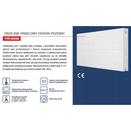 GRZEJNIK PANELOWY DOLNOZASILANY DIAMOND DV22 500x1600 DEKORACYJNY DESING
