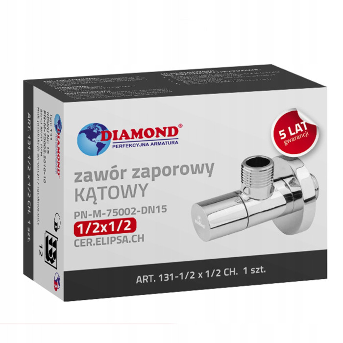 Zaworek kątowy 1/2 x 3/8 ELIPSA CERAMIK KULOWY