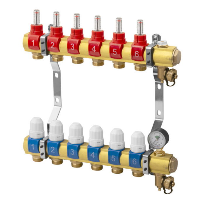 Rozdzielacz 6 sekcji do podłogówki ogrzewania podłogowego manual manometr