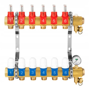 Rozdzielacz 6 sekcji do podłogówki ogrzewania podłogowego manual manometr