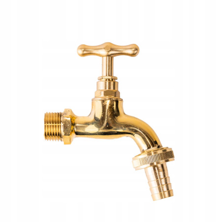 ZAWÓR WYPŁYWOWY 3/4 ZE ZŁĄCZKĄ DO WĘŻA ŻÓŁTY POLEROWANY ZŁOTY OGRODOWY