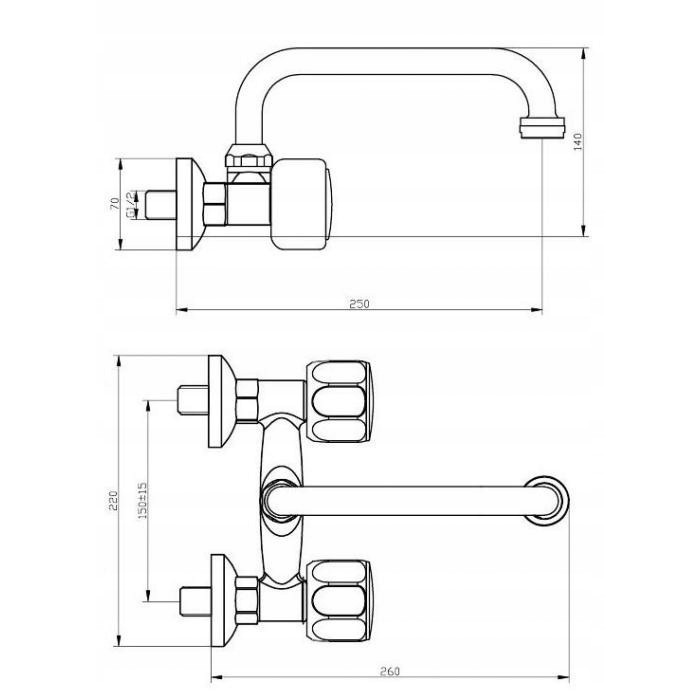 Bateria umywalkowa ścienna Diamond Lux chrom