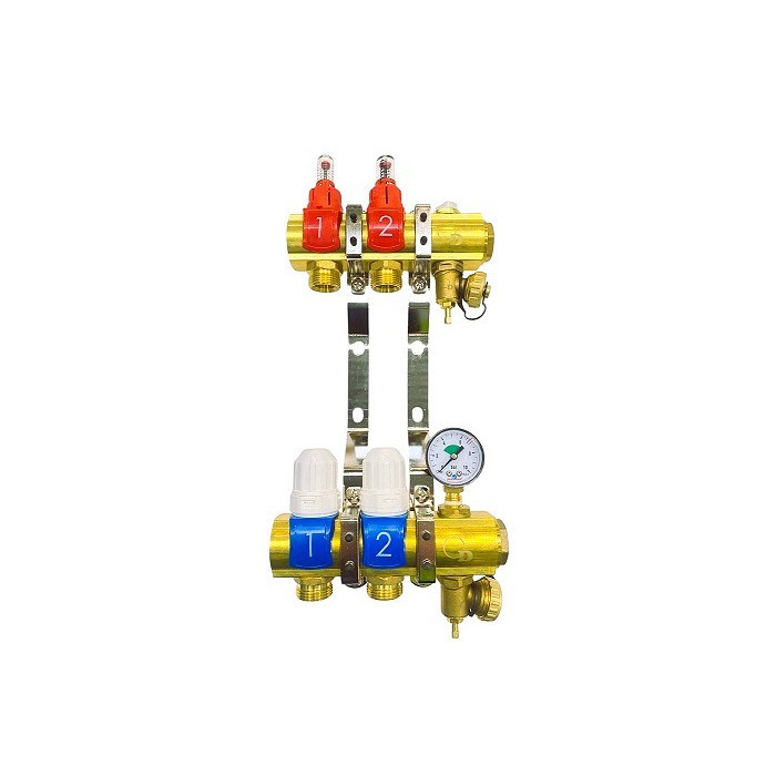 Rozdzielacz 2 sekcji do podłogówki ogrzewania podłogowego manual manometr