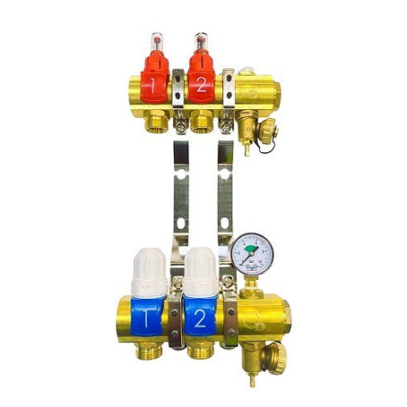 Rozdzielacz 2 sekcji do podłogówki ogrzewania podłogowego manual manometr