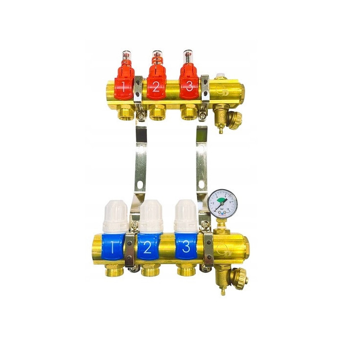 Rozdzielacz 3 sekcji do podłogówki ogrzewania podłogowego manual manometr