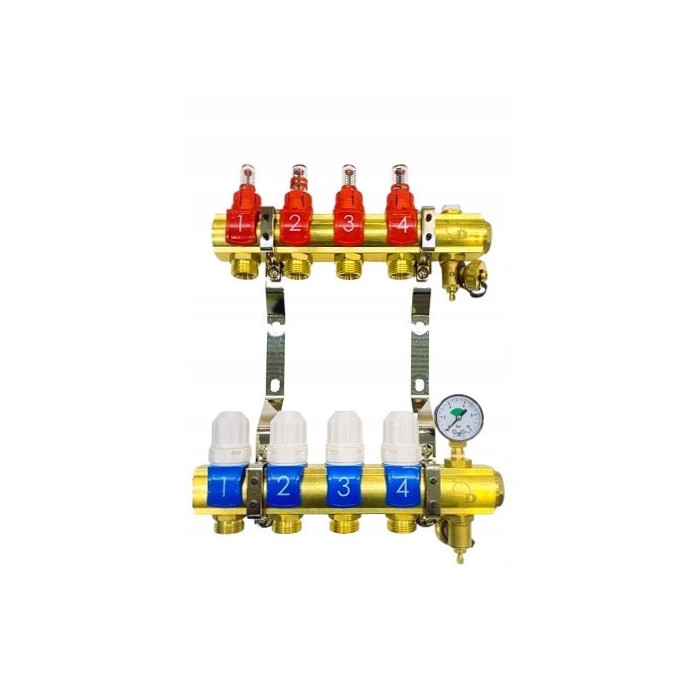Rozdzielacz 4 sekcji do podłogówki ogrzewania podłogowego manual manometr