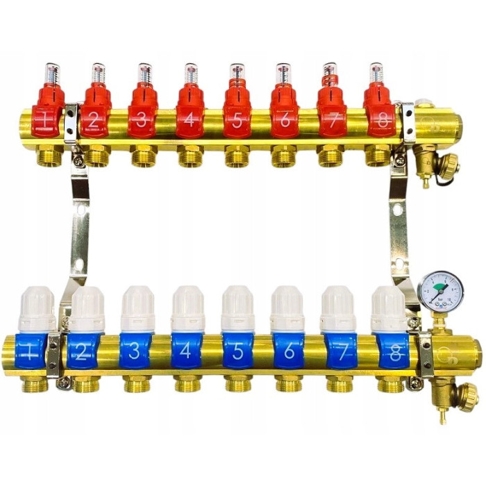 Rozdzielacz 8 sekcji do podłogówki ogrzewania podłogowego manual manometr