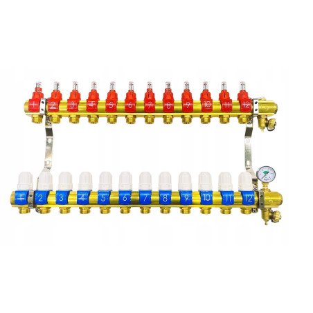 Rozdzielacz 12 sekcji do podłogówki ogrzewania podłogowego manual manometr
