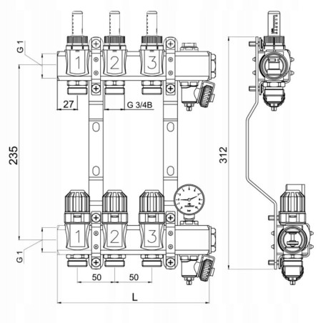 Rozdzielacz 11 sekcji do podłogówki ogrzewania podłogowego manual manometr