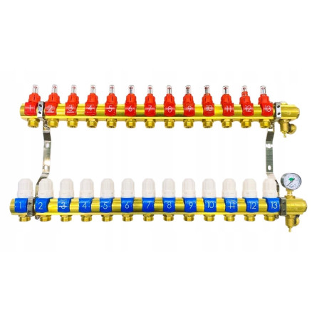 Rozdzielacz 13 sekcji do podłogówki ogrzewania podłogowego manual manometr