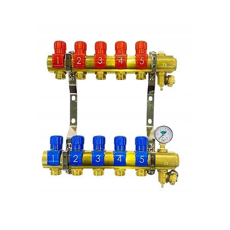 Rozdzielacz 5 sekcji do grzejników c.o. z manometrem