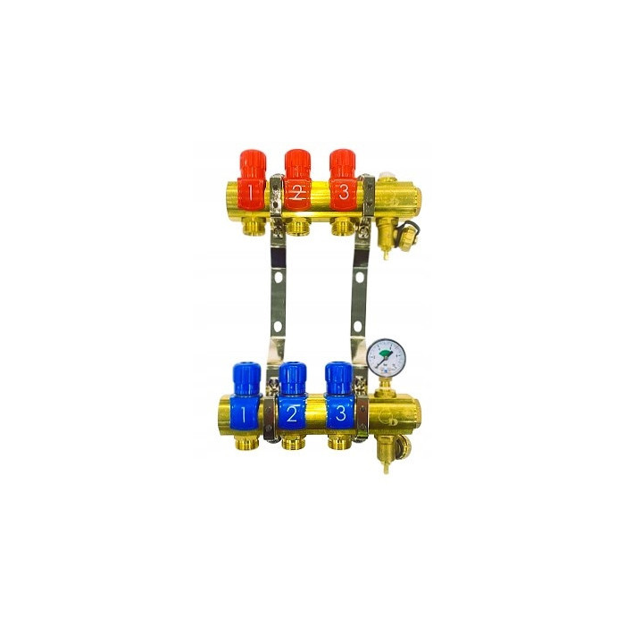 Rozdzielacz 3 sekcje do grzejników c.o. z manometrem